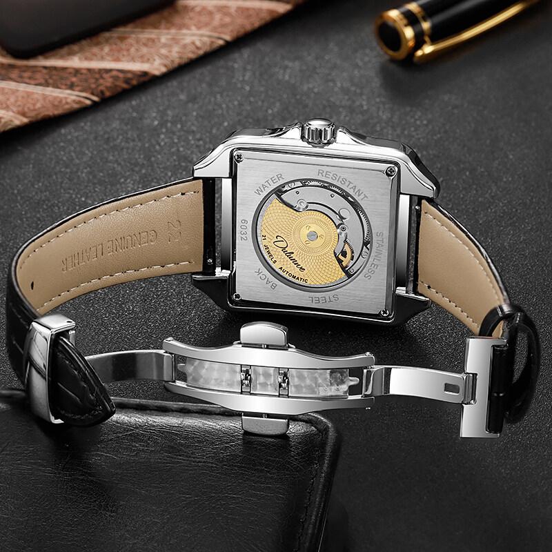 Dulunwe Fashionable Business Luxury Automatic Date Waterproof Square Dial Retro Automatic Mechanical Men's Watch