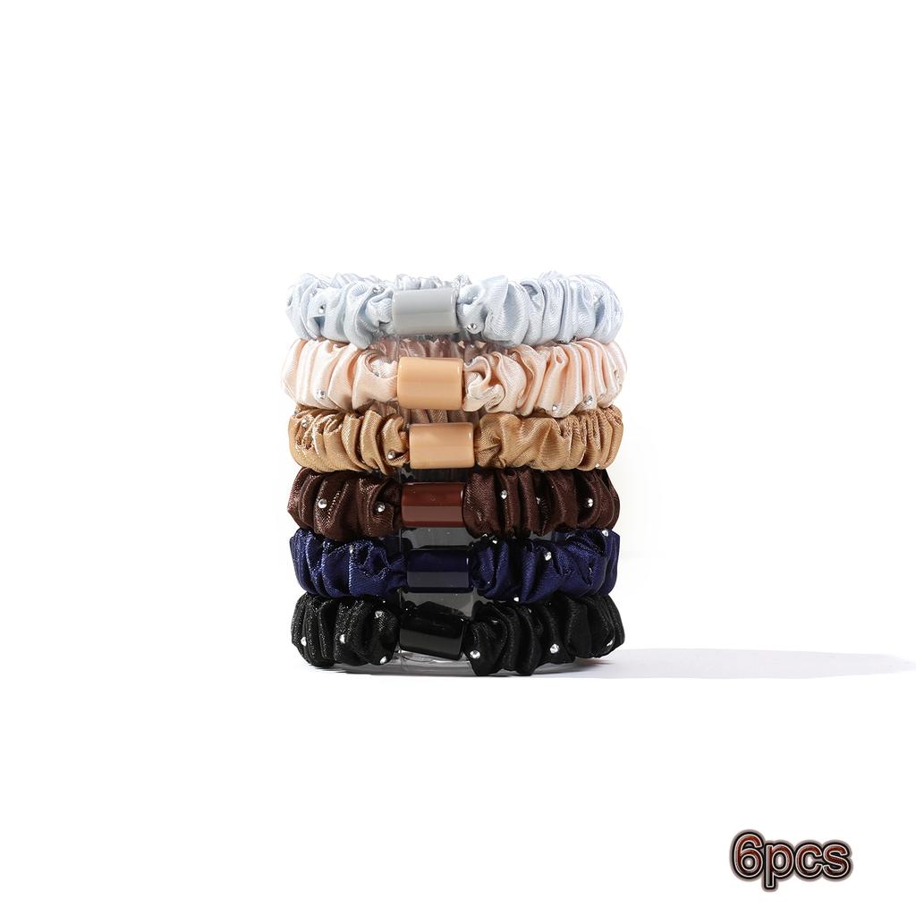 6 Pcs Solid Color Satin Jewel Scrunchies Hair Ties Rubber Bands For Women Girlsdiamond Elastic Ponytail Holder No Damage