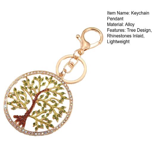 Keychain Pendant Rhinestones Inlaid Tree of Life Design Decorative Key Chain with Anti-Oxidation Lobster Clasp Backpacks Accessory