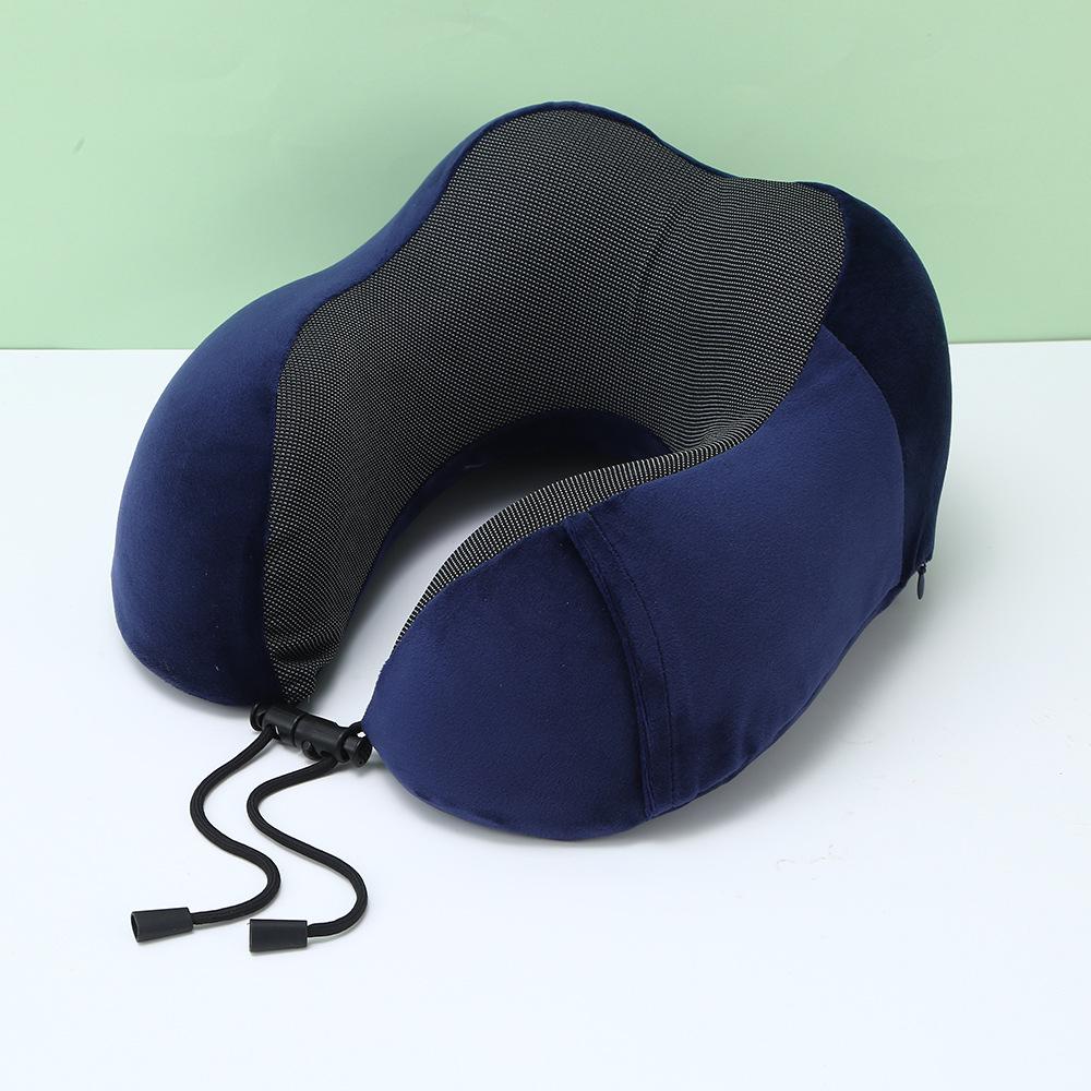 U-Shaped Memory Foam Neck Pillow with Buckle Design - Solid Color, Slow Rebound, Foldable for Office Naps