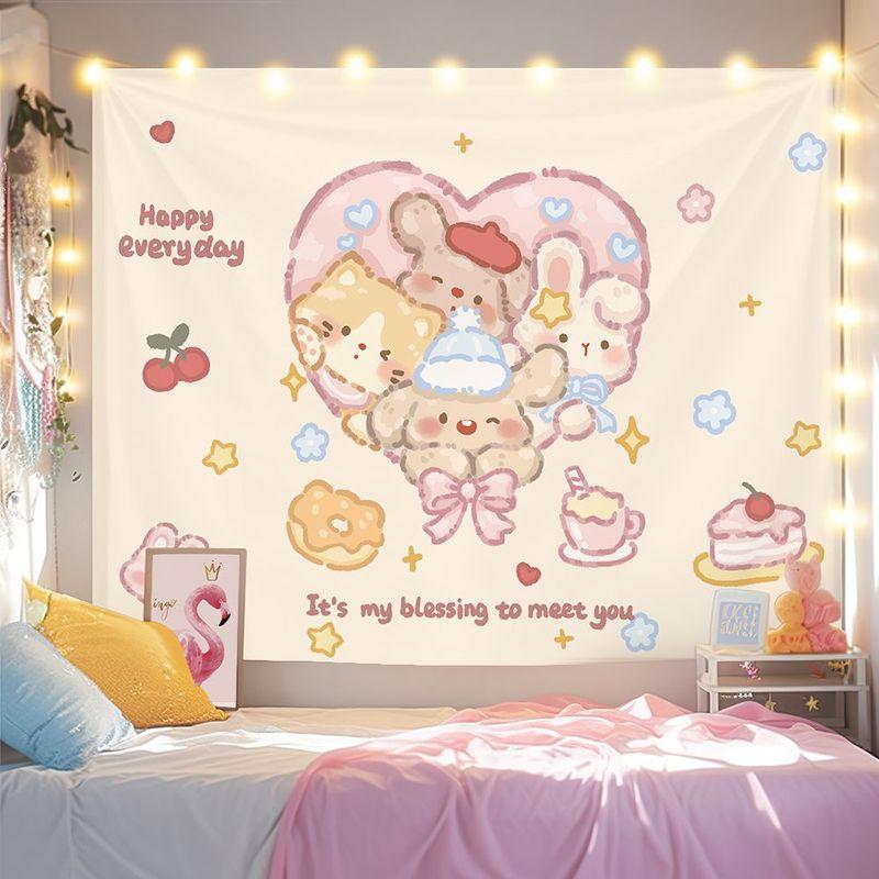 Love Small Animal Tapestry Wall Hanging Home Decor for Bedroom Living Room Pink Rabbit, Cat, Dog Dessert Cartoon Warm
