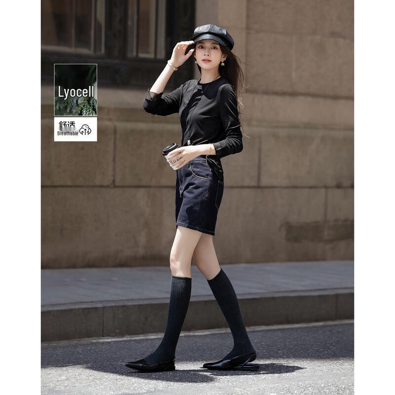 DEMANA Women s Lyocell Blend Long Sleeve Round Neck T-shirt S