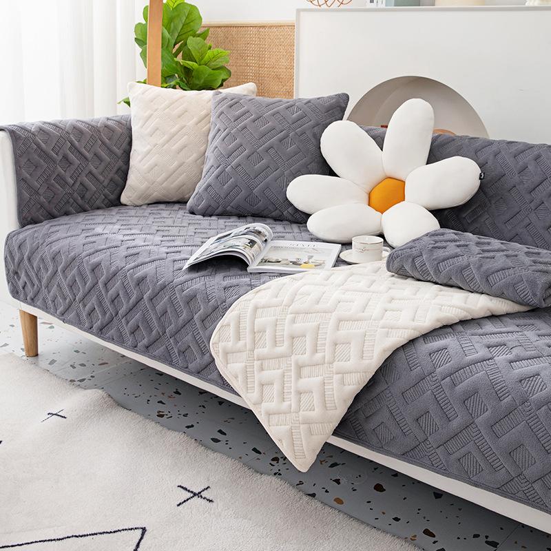 Winter New Fleece Sofa Cushion Non-slip Fleece Thickened Plush Seat Cushion Cover Cover Towel