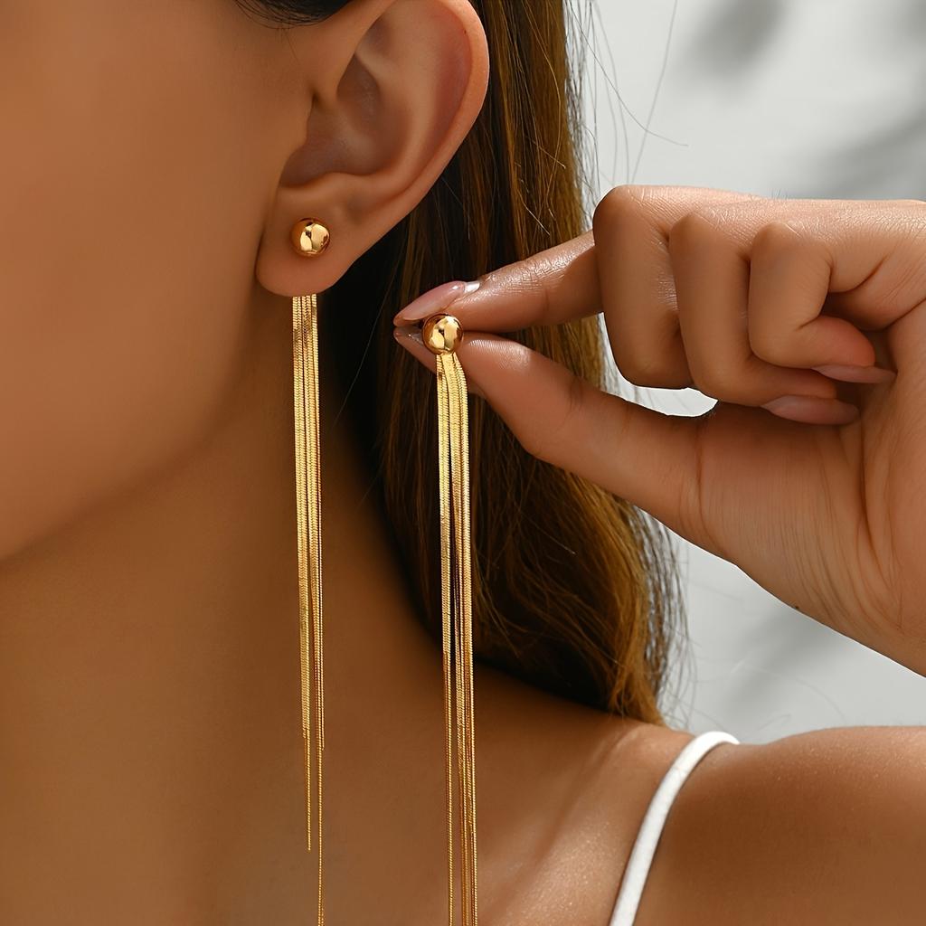 Women'S Golden-Plated Tassel Earrings Posts Vintage Style, Versatile and ElegantDaily Earrings Exquisite Accessories