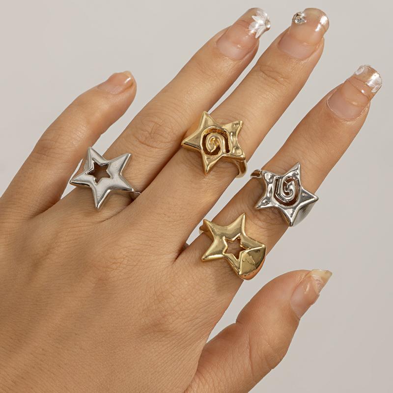Y2K Trendy Star Couple Rings Set for Women Men Adjustable Opening Ring Punk Party Jewelry Personality Metal Accessories 2PCS