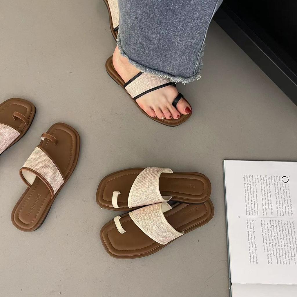 One-word Fashion Explosion Slippers Women's Summer Wear 2025 New Summer and Korean Version Retro with Skirt Versatile Sandals