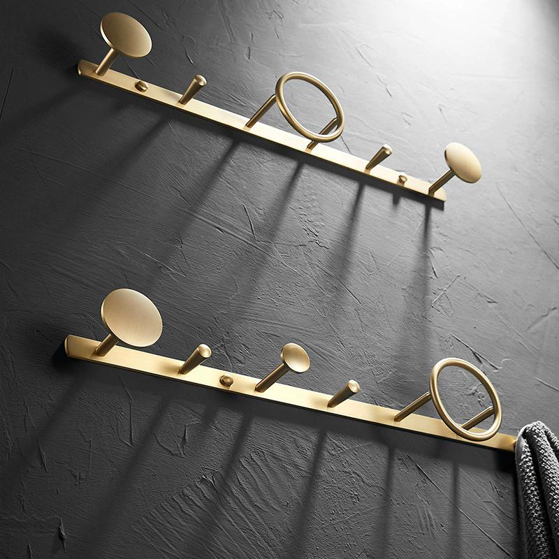 Brushed Gold Towel Hanger Brass Robe Hooks Clothes Hat Hook  Row Robe Hook Bathroom Brass Bath Hardware Set Kitchen Hanger