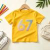 Kids Yellow Short Sleeve T Shirt Gradient Color Three Dimensional Number 67 Print Crew Neck Boys Girls Summer Casual Tee