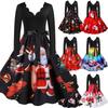 Elegant Santa Claus Print V Neck Christmas Dress For Women In Festive Red And Black