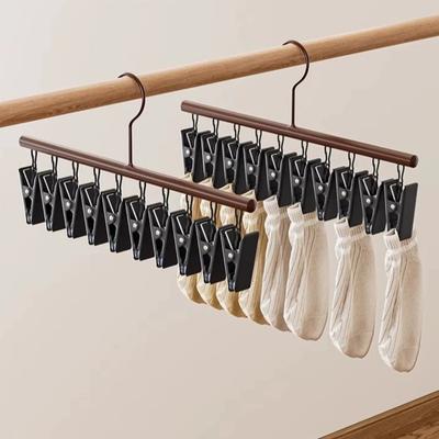 10 Clips Clothes Drying Hanger Wooden Socks Hanging Rack No Trace Drying Rack  Dormitory Student