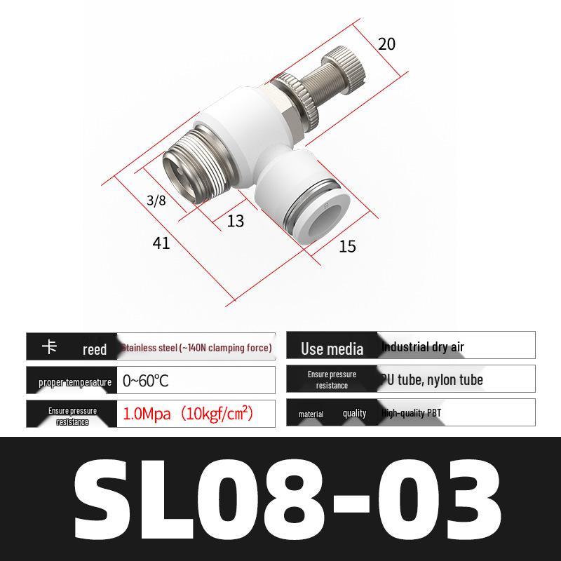 Pneumatyczny regulowany zawór dławiący serii SL (4/6/8/10/12) dla złącza rurki pneumatycznej i cylindra