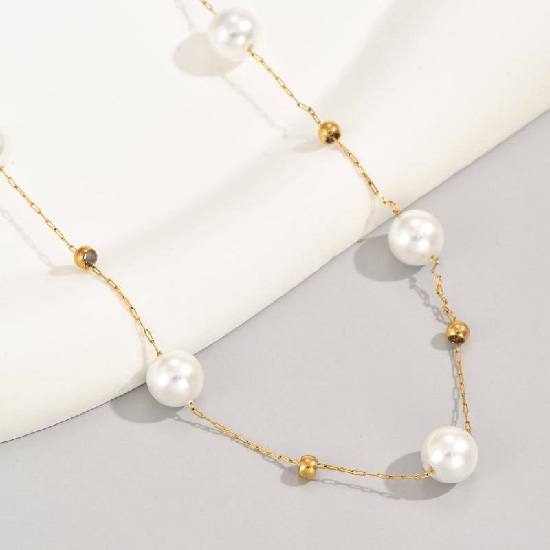 18k Gold Plated Stainless Steel Beaded Necklace, Suitable for Daily Wear and Holiday Gifts for Friends
