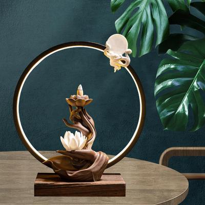 Backflow Burner Cone Stick Holder LED Light Ceramic Ornament Home Fragrance Décor Yoga Living Room