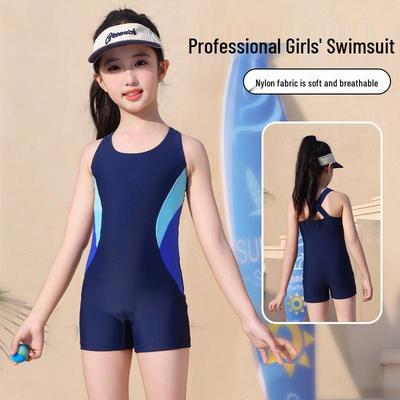 Girls' Professional Training One-Piece Swimsuit, Ages 3-14, Quick-Dry Racing Swimwear