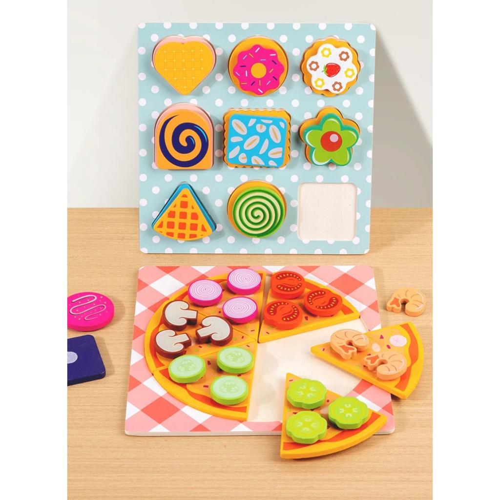Kids Wooden Kitchen Toy Pretends Play Cutting Pizza Game Simulation Make Cookies Dessert Food Creative Education Toys Girls Gift