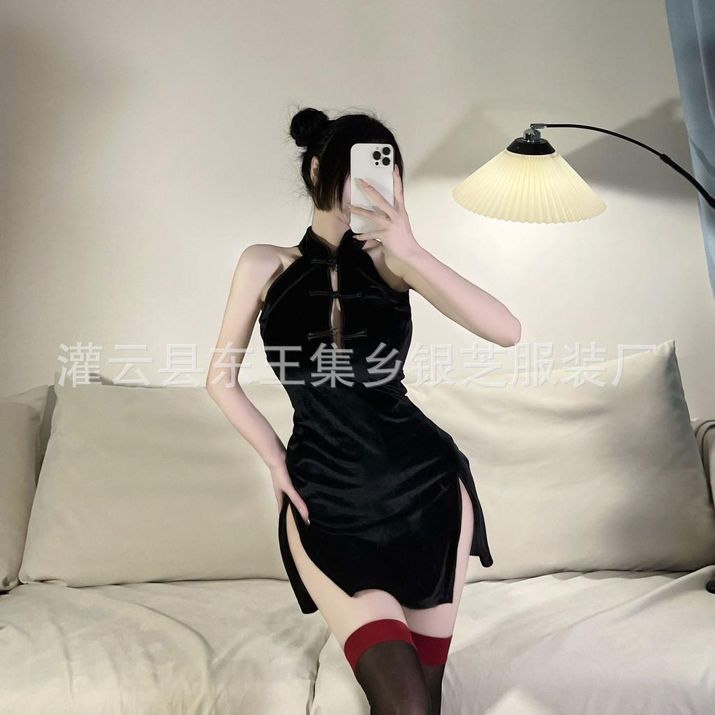 Sex Underwear Retro Split Shoulder Thin Cheongsam Uniform Seduction Clothes Passion Suit Women