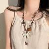 Handmade Wooden Flower Beaded Necklace Women Boho Chic Long Pendant Chain New Chinese Style Floral Statement Jewelry