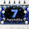 2D Happy Birthday Backdrop Black Blue Balloon Customized Age Kids Adults 18th 20th 30th 40th Birthday Decorations Party Supplies