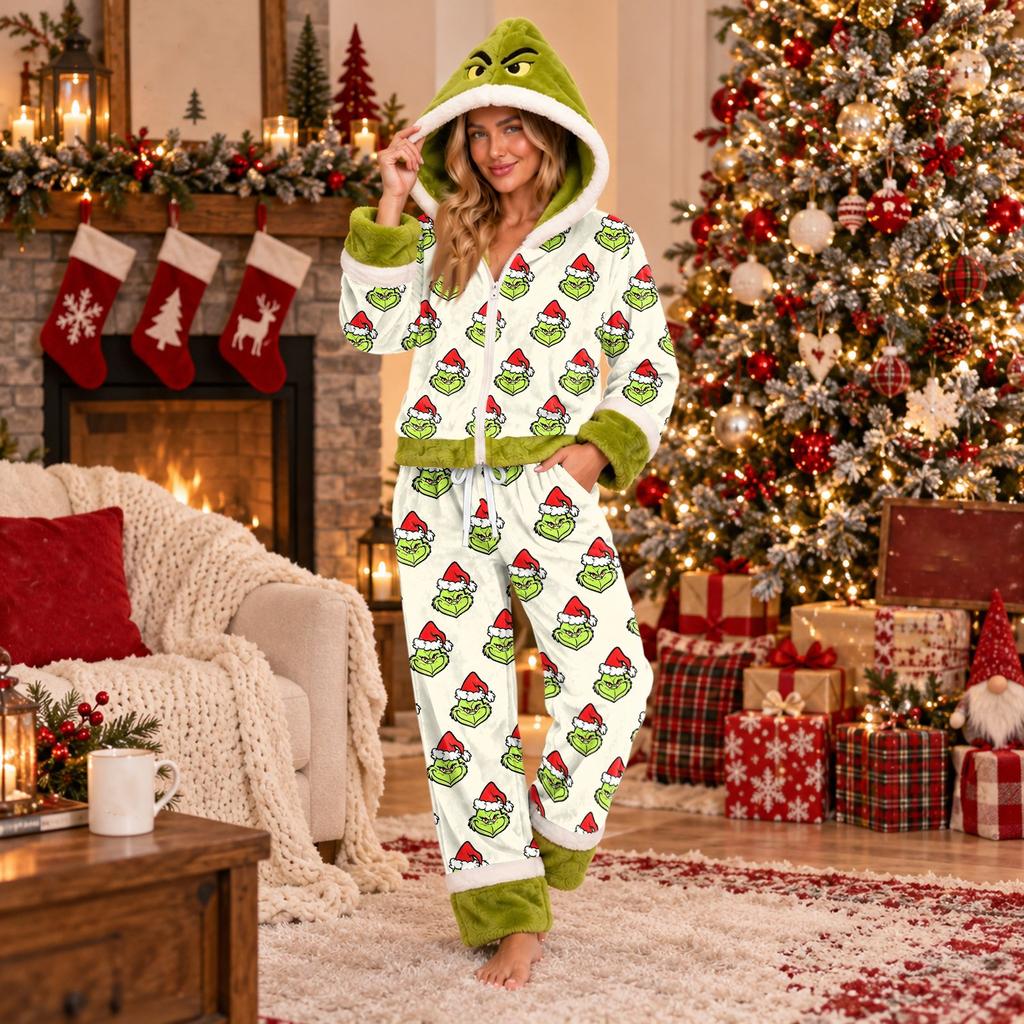 Women's Casual Loose Fit Hooded Pajama Set -Lined Loungewear with Pants for Winter