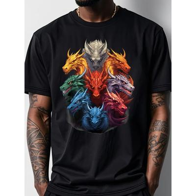 Europäische Größen Herren Big & Tall T-Shirt - Schwarzer Grund mit goldenen Akzent-Drachen