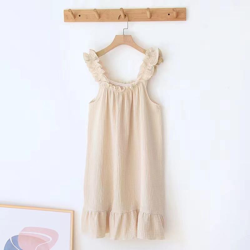 Women's Polka Dot Cotton Gauze Nightdress - Summer Sling, Mid-Length, Sweet & Lovely Pajamas