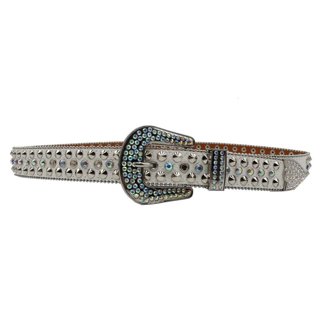 Men's Hip Hop Punk Rhinestone Belt with Rivet Alloy Buckle