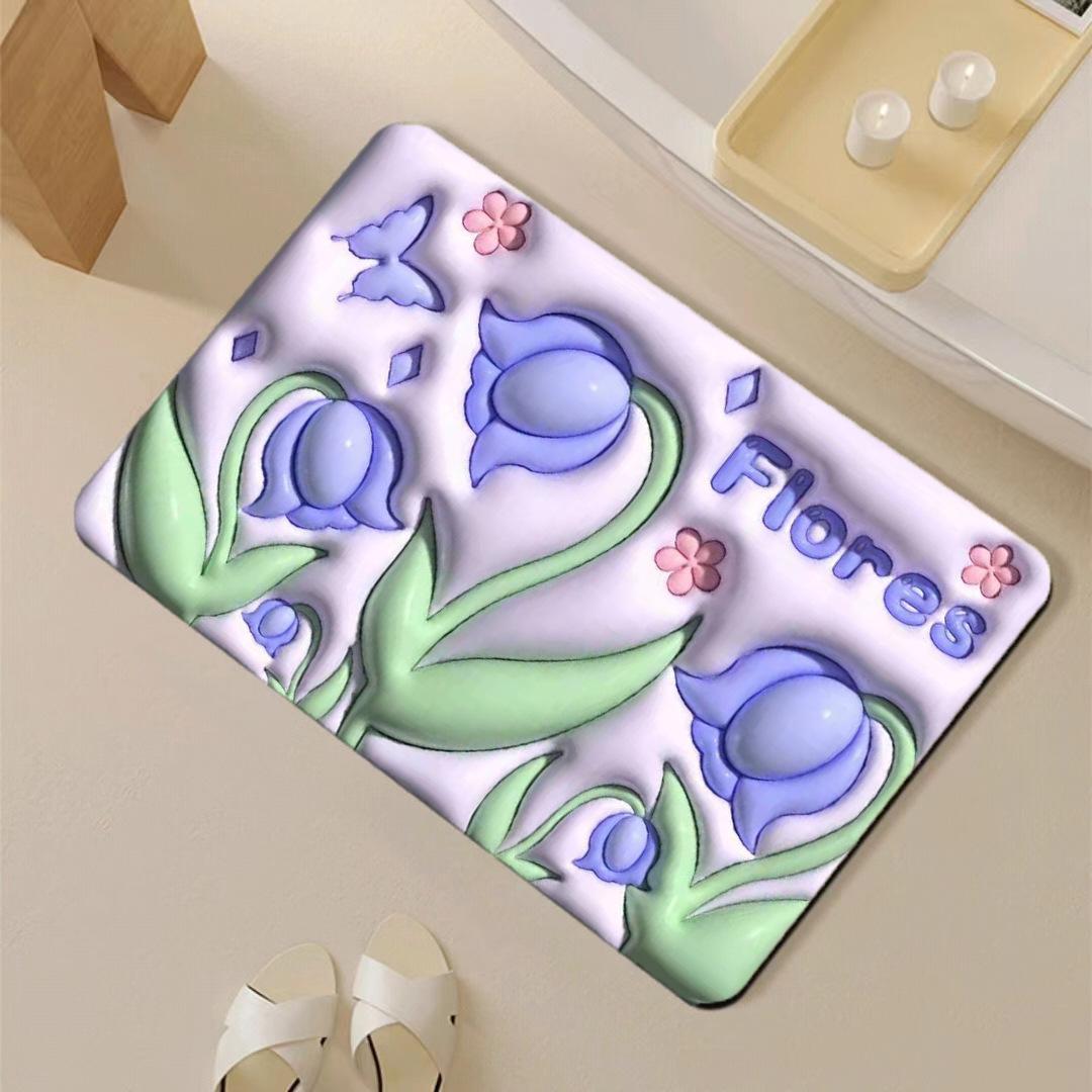 

Коврик для ванной комнаты с мультяшным эффектом «Ветер» 3D-цветок, впитывающий коврик для двери ванной комнаты, нескользящий коврик из диатомовой грязи 40 * 60cm diatom mud