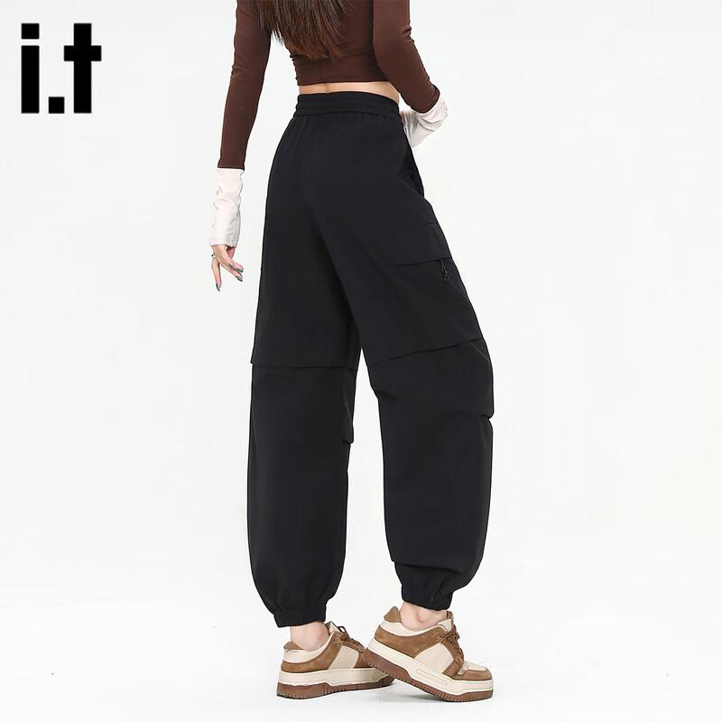 izzue Women's High-Waist Straight-Leg Drawstring Cargo Pants