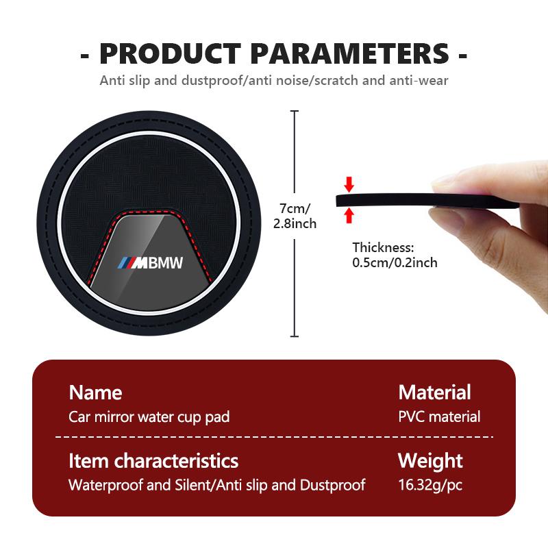 2Pcs Car Cup Mat Anti-Slip Drink Coaster Auto Interior Cup Holder Pad For BMW 1 3 5 7 Series M F01 F20 F10 F13 E52 E53 E60 E93