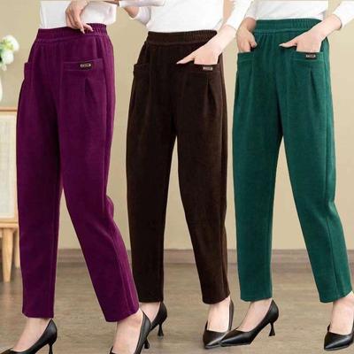 Herbst und Winter Damen gepolsterte verdickte Cordhose mit hoher Taille Hose mittleren Alters Damenhose gestreifte Samt lässige gerade Hose