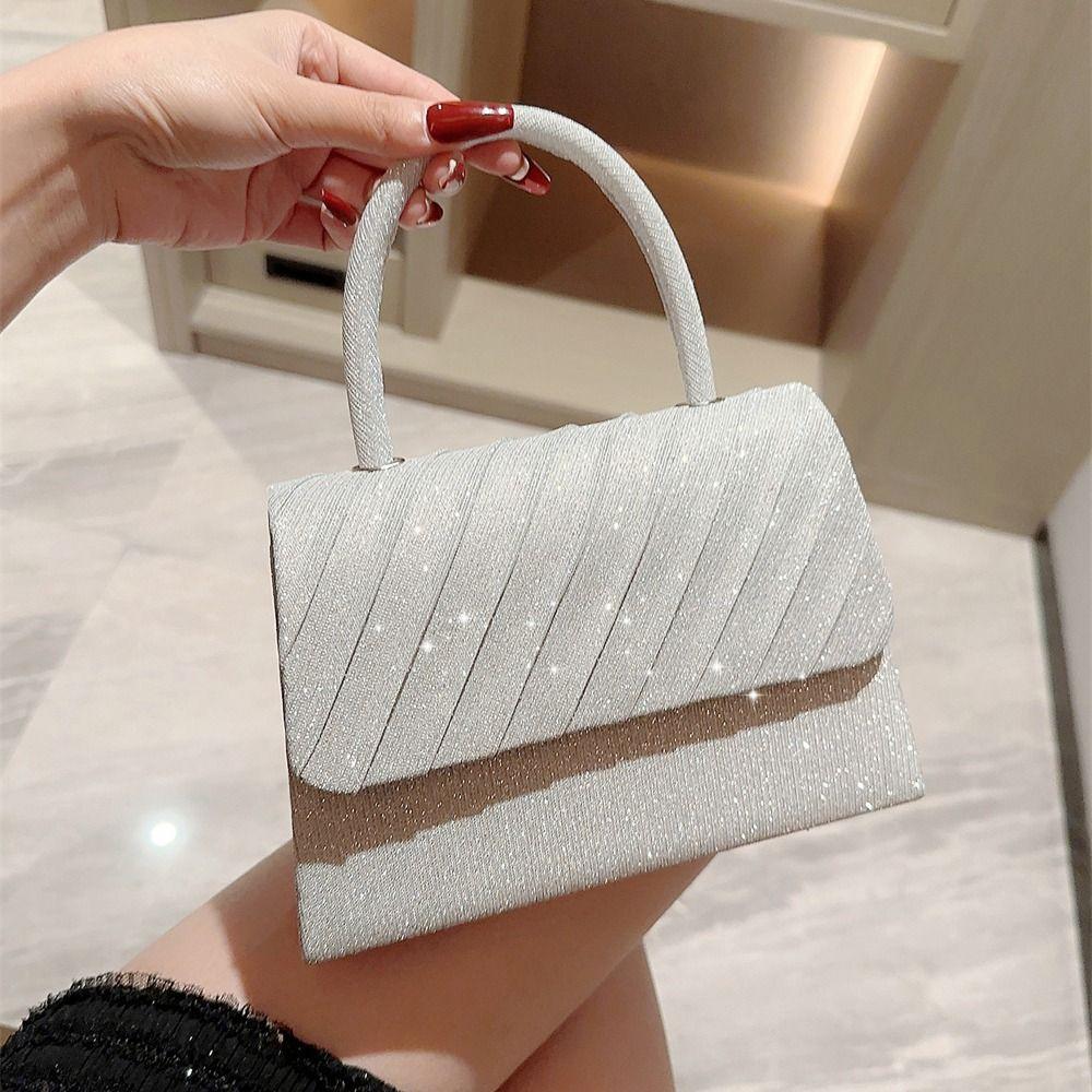 Gold Bright Silk Evening Bag Women Elegant Fashion Banquet Clutch Chain Shoulder Bags Luxury Purse Female Wedding Party Handbags