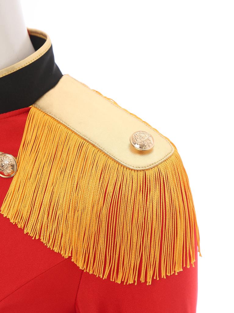 Womens Lion Tamer Costume Tassel Shoulder Long Sleeve Circus Ringmaster Dress Belted Halloween Outfit