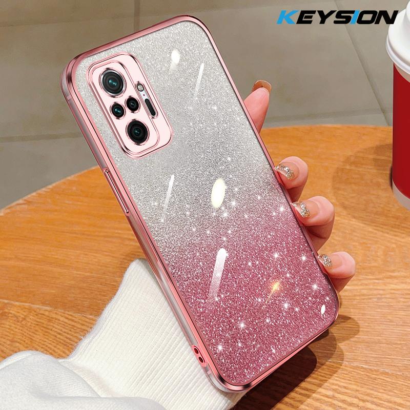 KEYSION Luxury Plating Glitter Phone Case for Redmi Note 10 10S 10 Pro 4G Transparent Soft TPU Shockproof Cover for Xiaomi POCO M5S