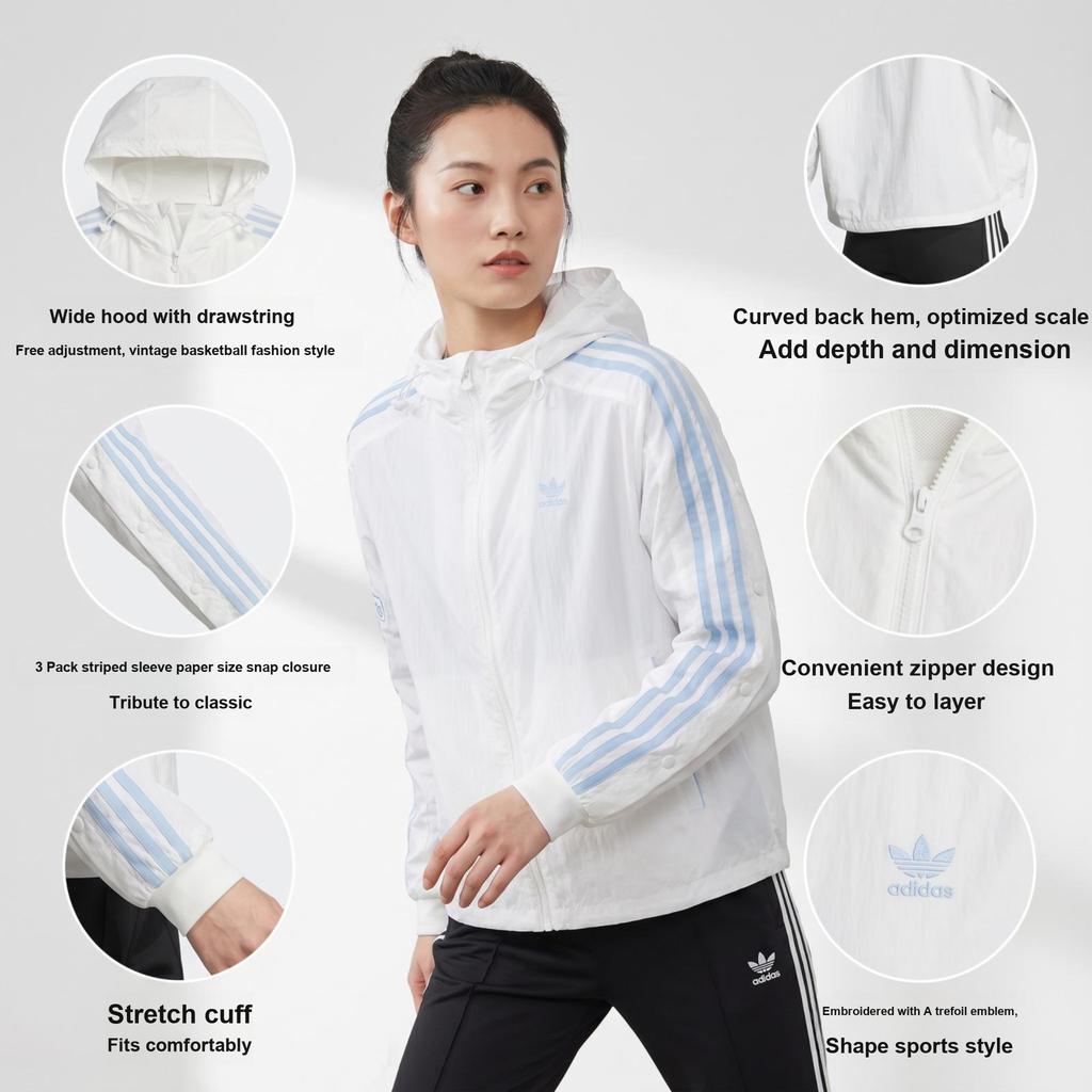 adidas Originals Adibreak Windbreaker Jacket With Side Snap Buttons And Hood Women Jackets Bright-White JI7474