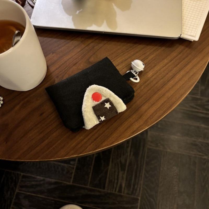 Cute Rice Ball Card Holder Coin Purse Money Integrated Canvas Portable Small Bag Storage Bag Id Bag one size