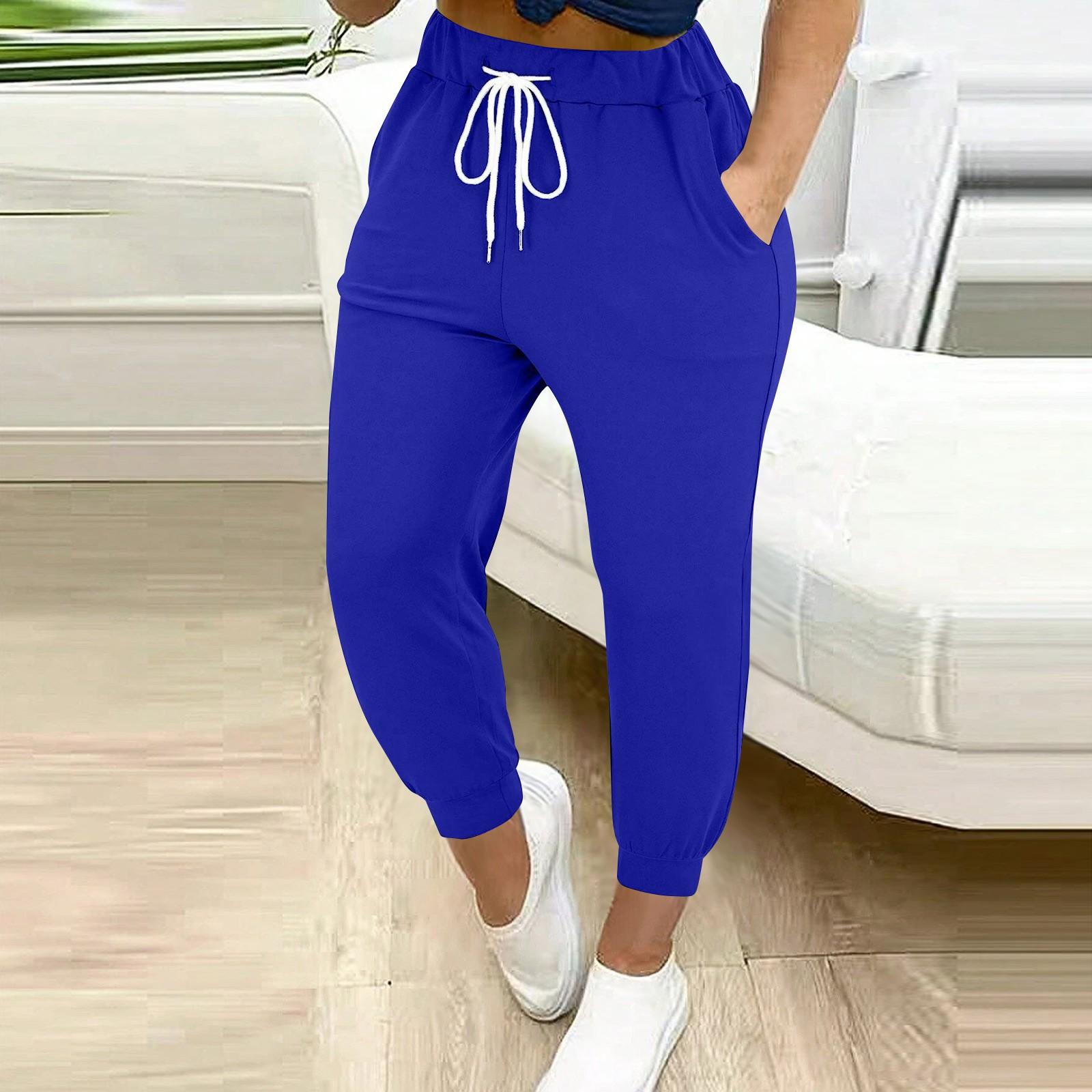 

Женские однотонные свободные утягивающие брюки для бега и фитнеса с высокой талией, на шнуровке, с маленьким карманом для ноги XXXL синий