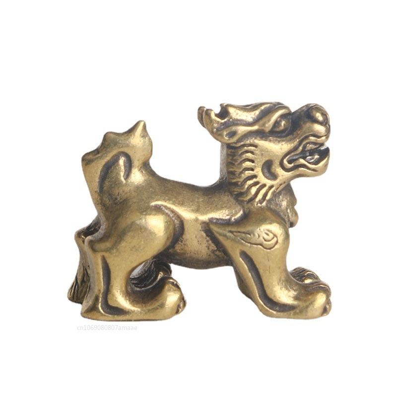 Retro Brass Mythical Beast Miniatures Figurines Tea Pet Retro Copper Animal Kirin Small Statue Desktop Home Decoration Ornament