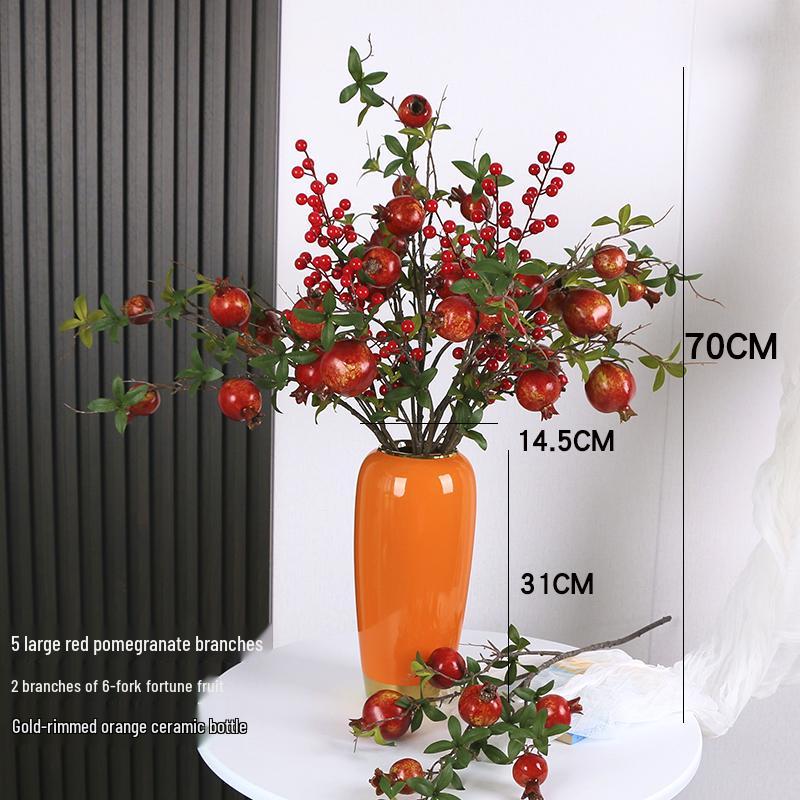 Pomegranate and Persimmon Artificial Flower Branch for Living Room or Dining Table Decoration