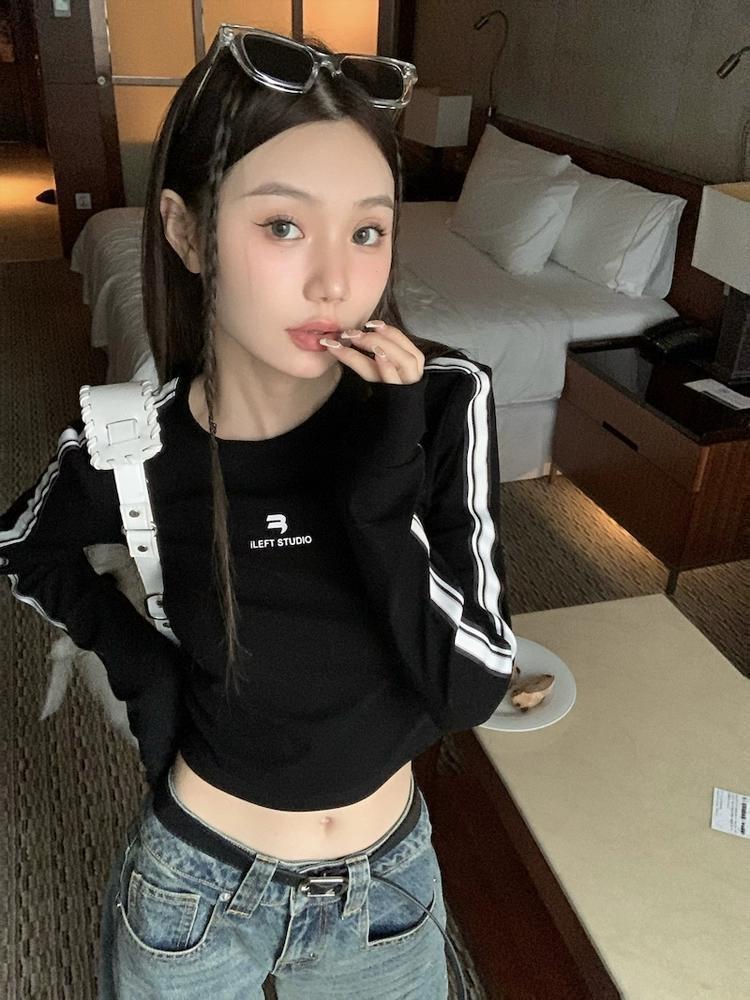 Schwarzes Hot Girl Pure Desire Langarm Slim Fit T-Shirt für Damen