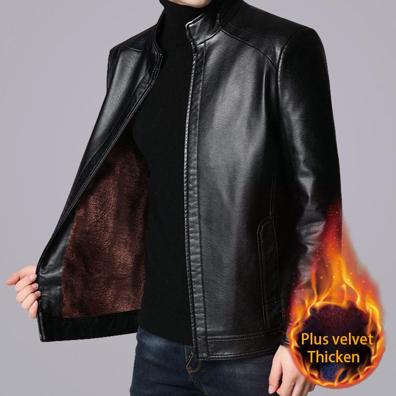 Autumn and Winter Men's Jacket Thickened Leather Jacket Dad Wear A Large Size High-quality Leather Jacket Windproof and Rainproof
