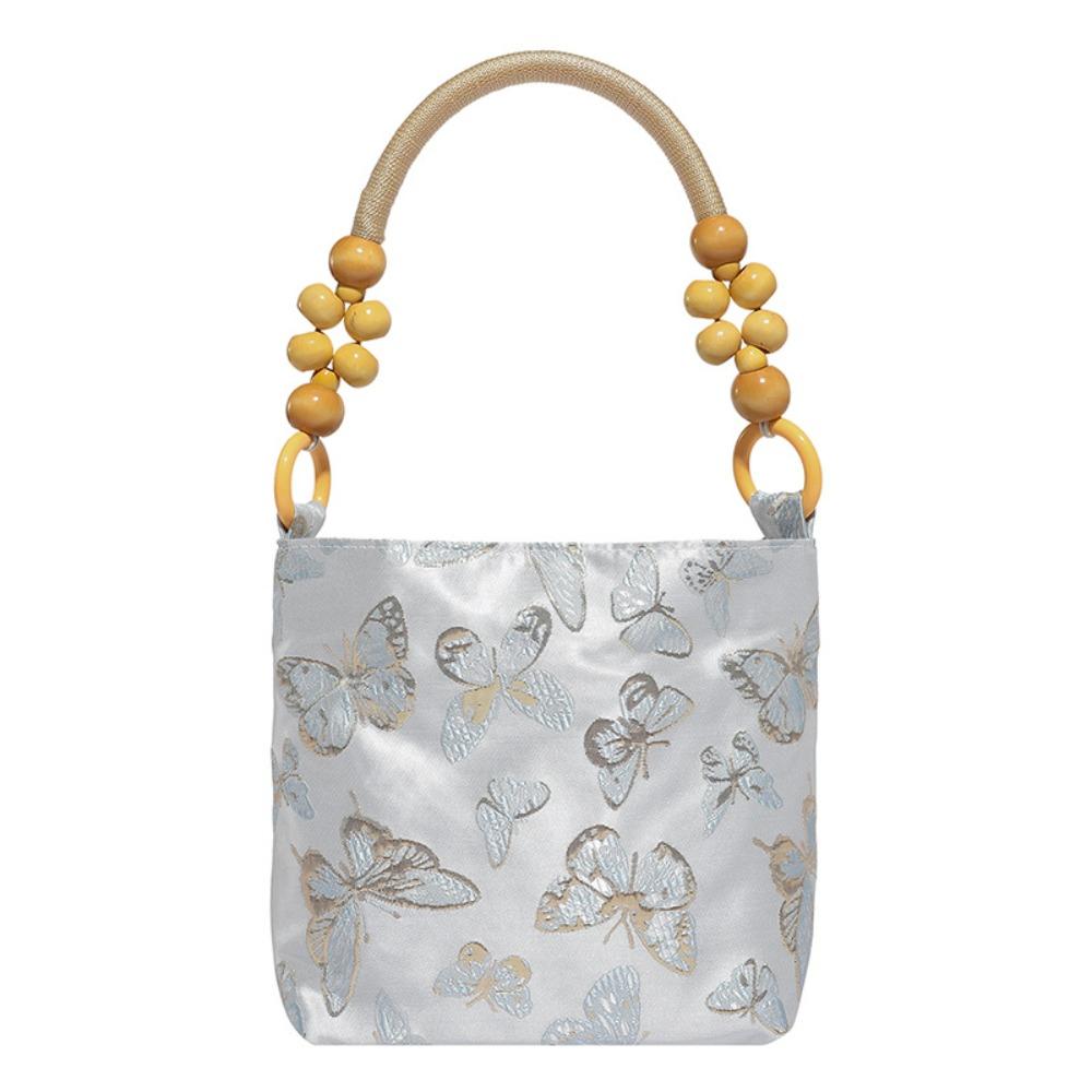 

Simple Large Capacity Chinese Style Handbag Bead Sweet Embroidery Shoulder Bag Butterfly French Retro Underarm Bag Travel