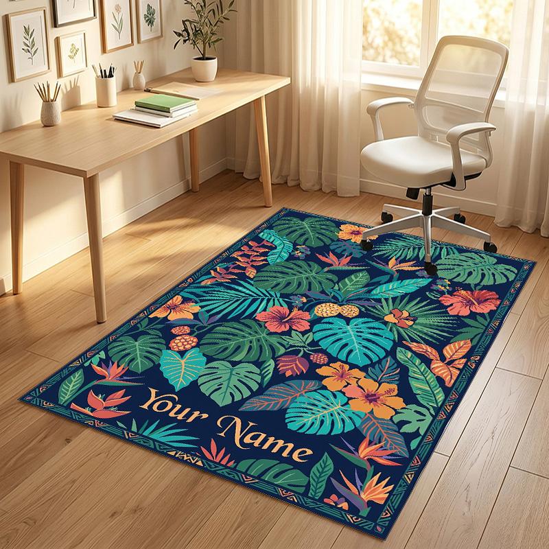 Tropical Theme Soft Crystal Velvet Rug Custom Name & Text Print Non Slip Floor Rug for Bedroom Living Room