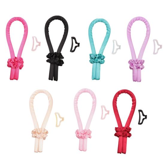 No Heat Hair Curling Rod Headband with 2 Scrunchies Claw Clip Overnight Sleeping Silk Ribbon Hair Curler Women Long Hair Curls Roller Styling Tool
