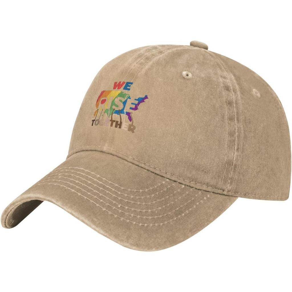 We Rise Together LGBT Pride Washed Baseball Cap Denim Adjustable Golf Hat Unisex
