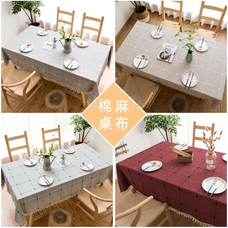 Picnic Tablecloth Color Matching Cotton And Linen Fabric Embroidery Large, Medium And Small Plaid Rectangular Coffee Table Mat Tablecloth