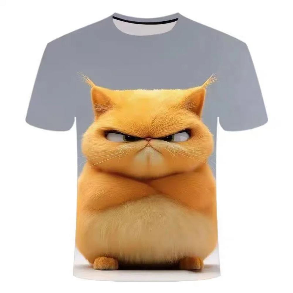 Men's and women's fun cat printed T-shirts, personalized animal 3D printed T-shirts, loose short sleeved T-shirts
