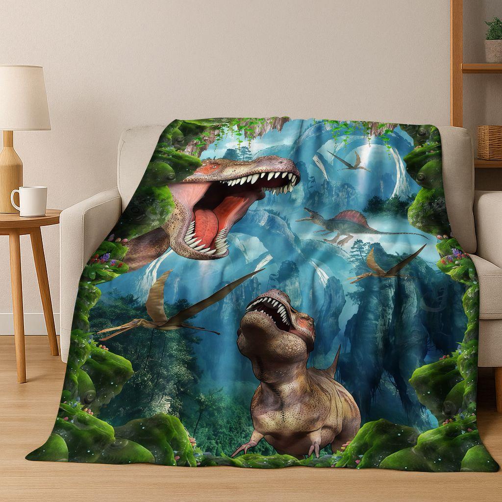 3D Illusion Breaking Wall Dinosaur Animal Series Flannel Blanket,Cozy Soft Throw Blanket for Home Bedroom Bed Sofa Cover Kids