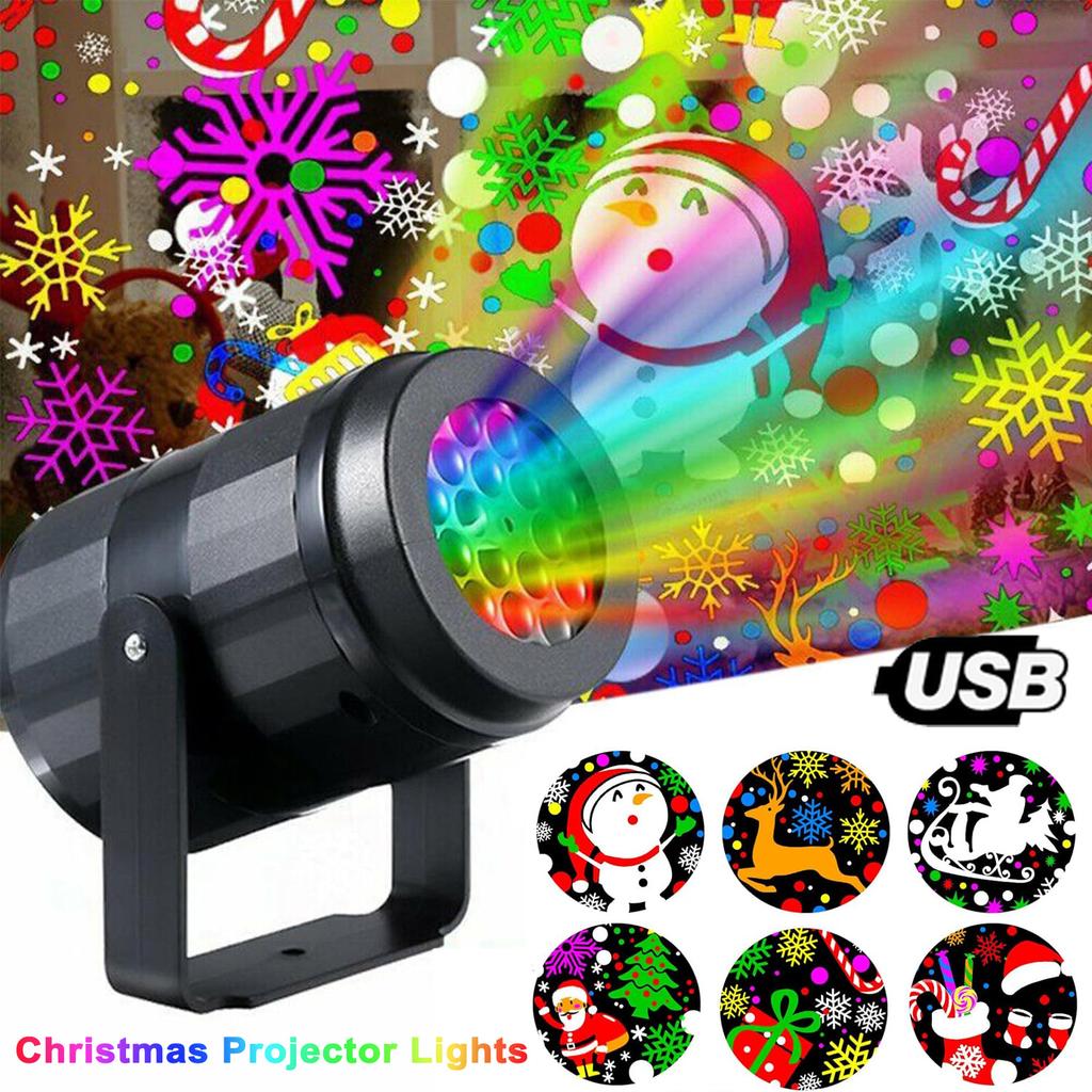 USB Power Christmas Projector LED Night Lamp Indoor 16 Pattern Projection Fairy Light for Bedroom Xmas New Year Party Home Decor