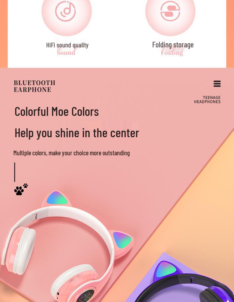 Cat Ear Luminous Bluetooth Headset B39: Foldable, Card Slot, Wireless Earbuds, Universal Compatibility