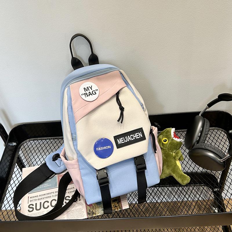 Sports Crossbody Backpack Men's and Women's Large Capacity Trendy Cool Breast Bag Japanese Contrast Color Korean Edition Casual Student Shoulder Bag